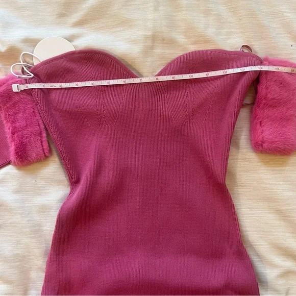 Staud Josee Fur Trimmed Long Sleeve Pink Mini Dress , NEW - Picture 14 of 16